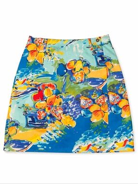 Vintage 80s Breeches Colorful Mediterranean Fruit Wrap Style Button Front Skirt